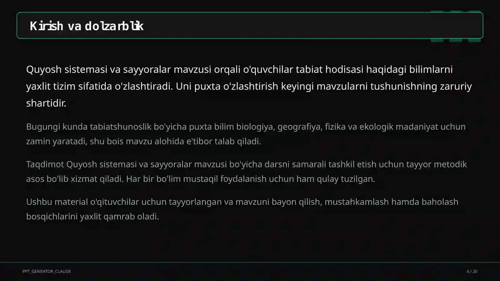Quyosh sistemasi va sayyoralar (4-sinf) 4