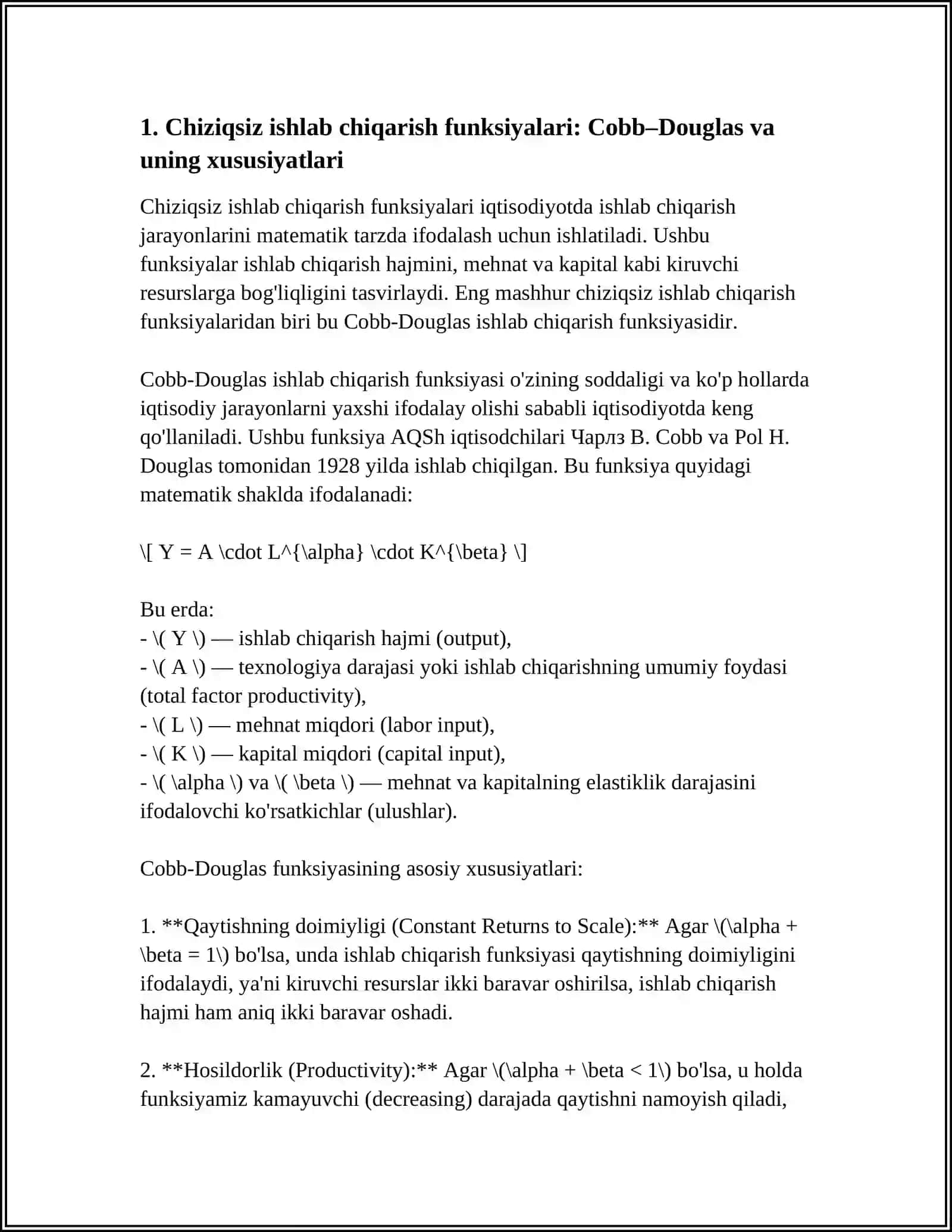 IQTISODIY TAHLILDA QOʻLLANILADIGAN CHIZIQSIZ FUNKSIYALAR 4