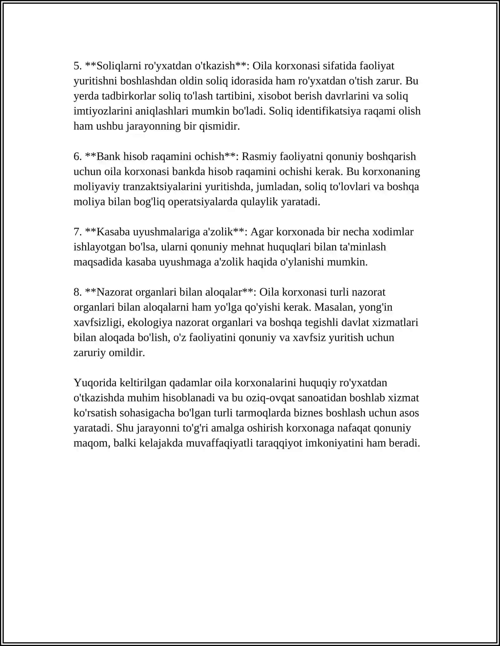 TADBIRKORLIK FAOLIYATINI TASHKIL ETISH VA OILAVIY BIZNESNI RIVOJLANTIRISH 4
