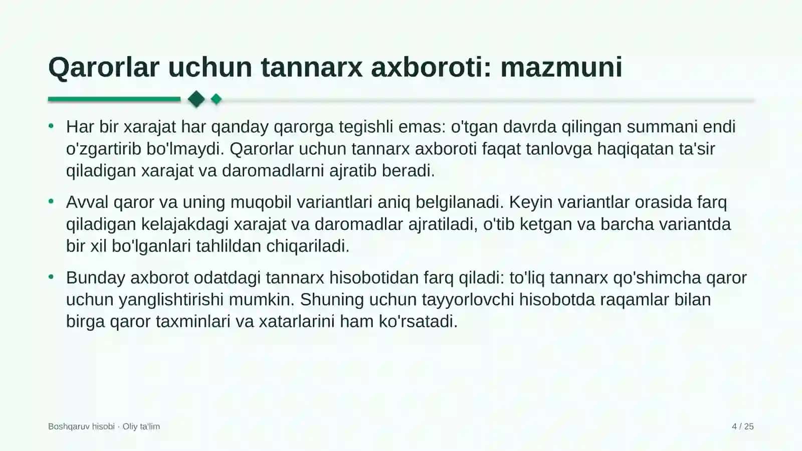 Boshqaruv hisobi · Oliy ta'lim 4