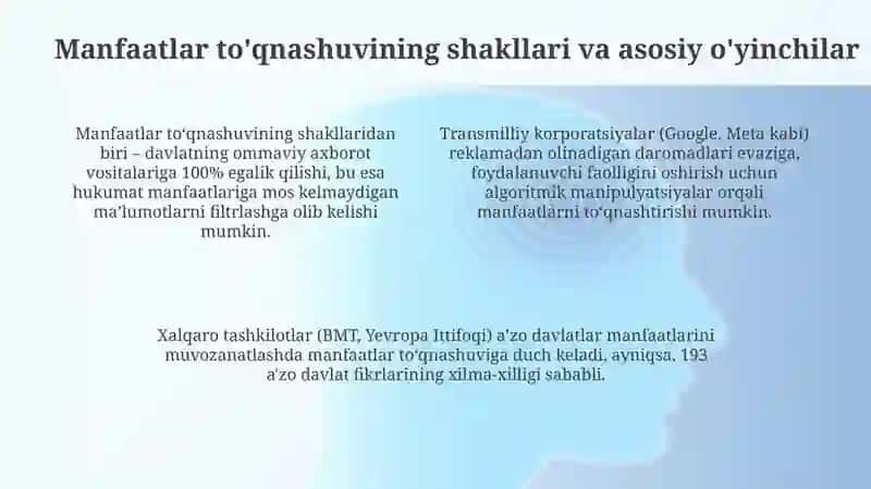 Manfaatlar to'qnashuvi muommolar yechimlar 4