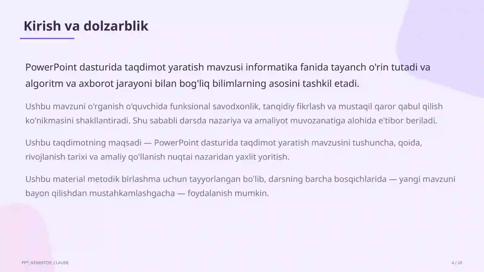 PowerPoint dasturida taqdimot yaratish (7-sinf) 4