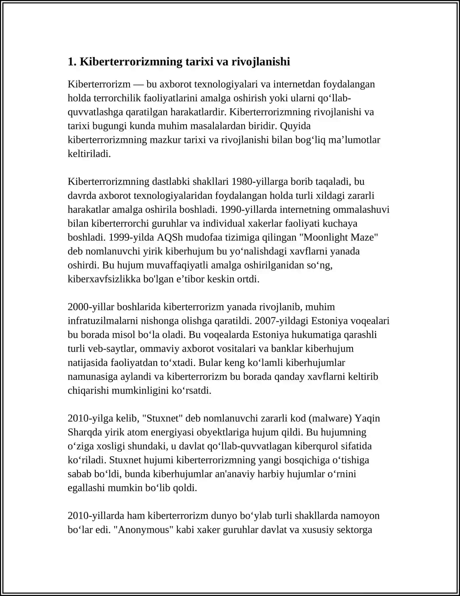 GLOBAL TARMOQDA KIBERTERRORIZM VA KIBERHUJUMLARDAN HIMOYALANISH 4