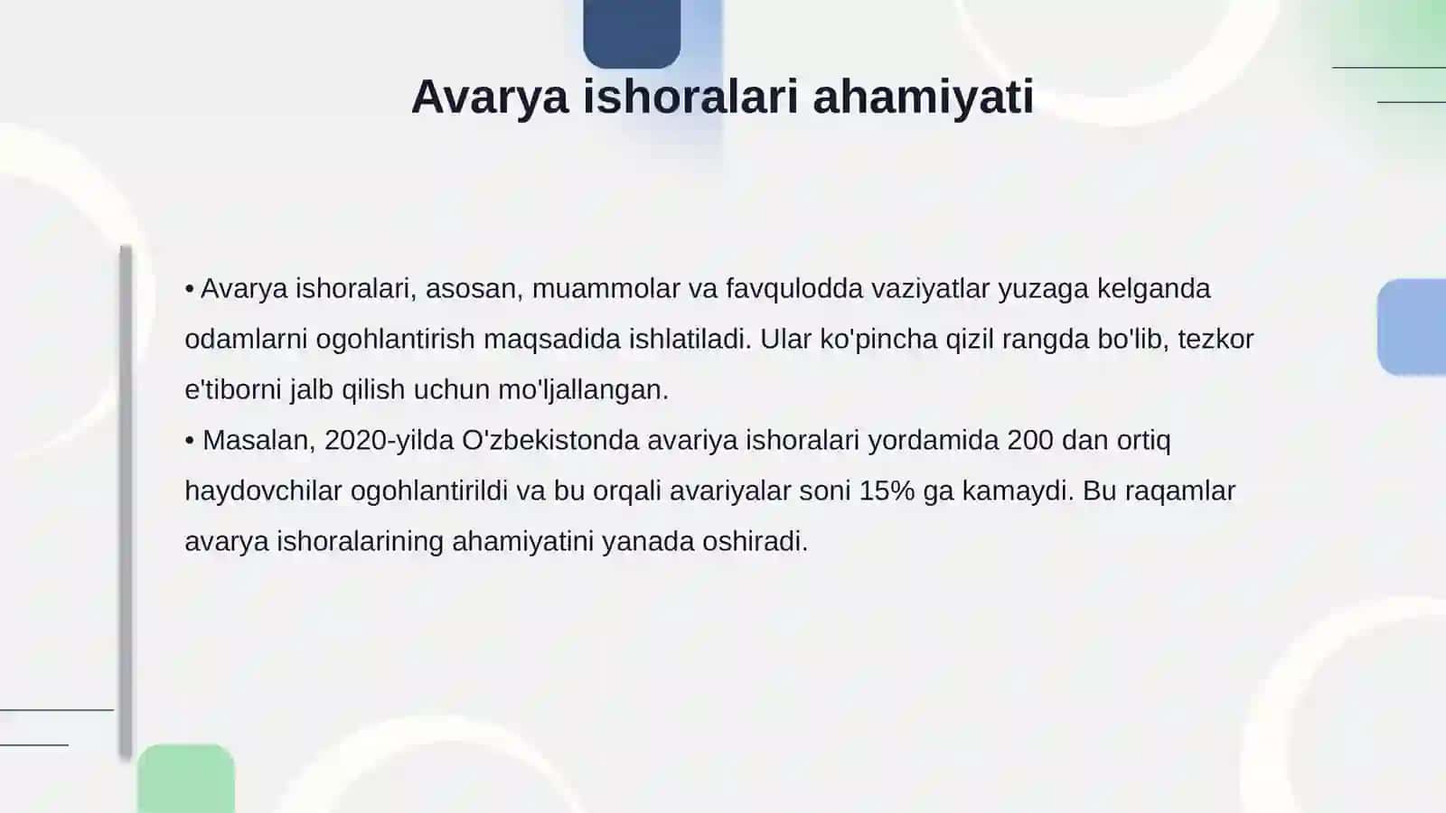 Ogohlantiruvchi va avarya (havf-xatar) ishoralari 4