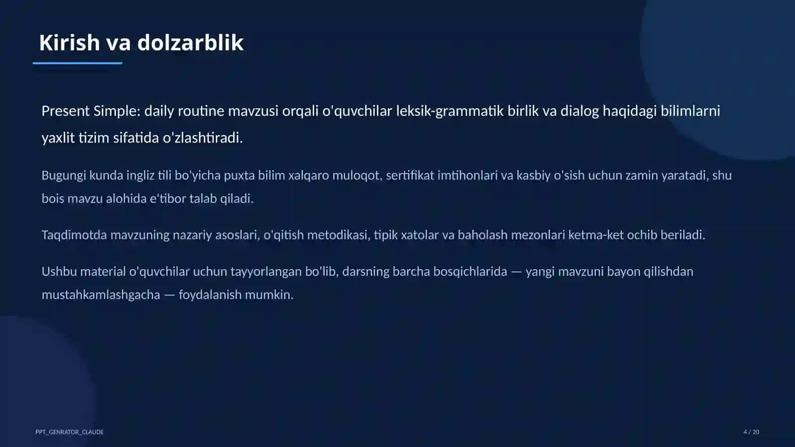 Present Simple: daily routine (3-sinf) 4