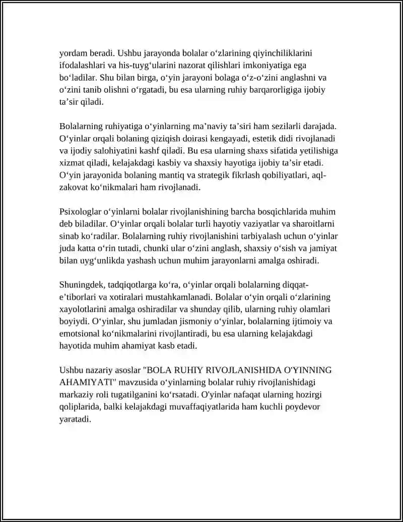 BOLA RUHIY RIVOJLANISHIDA O'YINNING AHAMIYATI 4