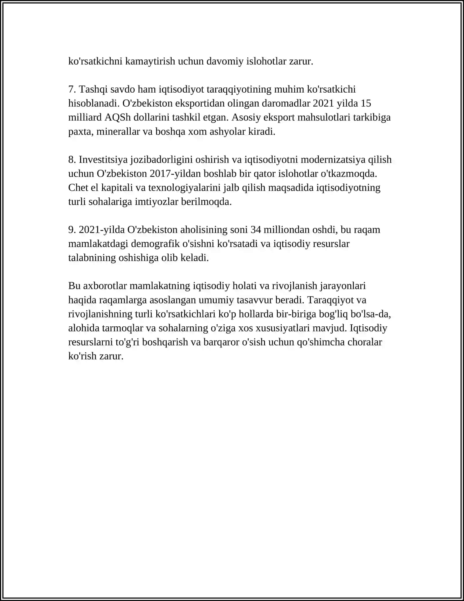 Taraqqiyot va Iqtisodiyot 4