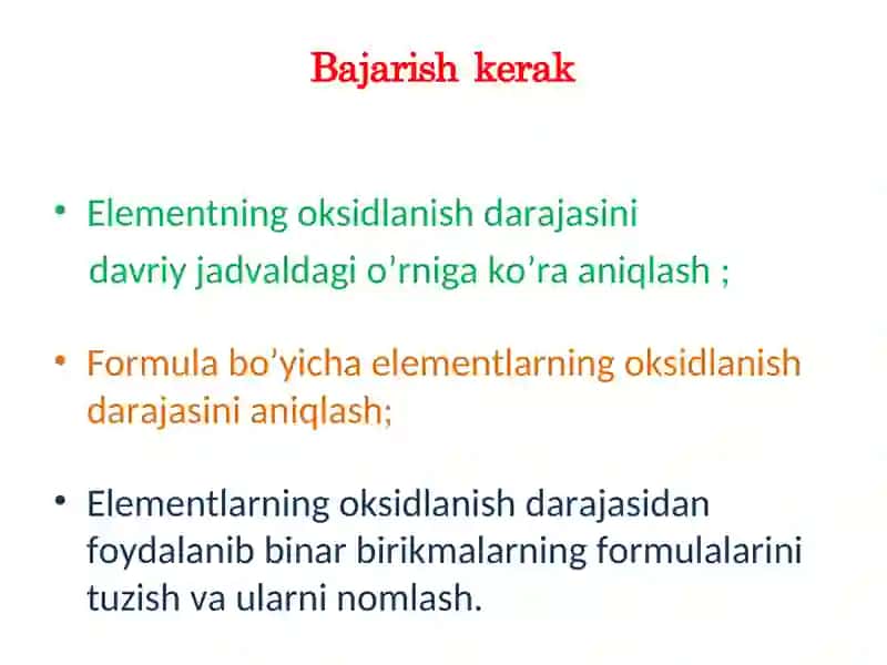 Elementlarning oksidlanish darajasi 4