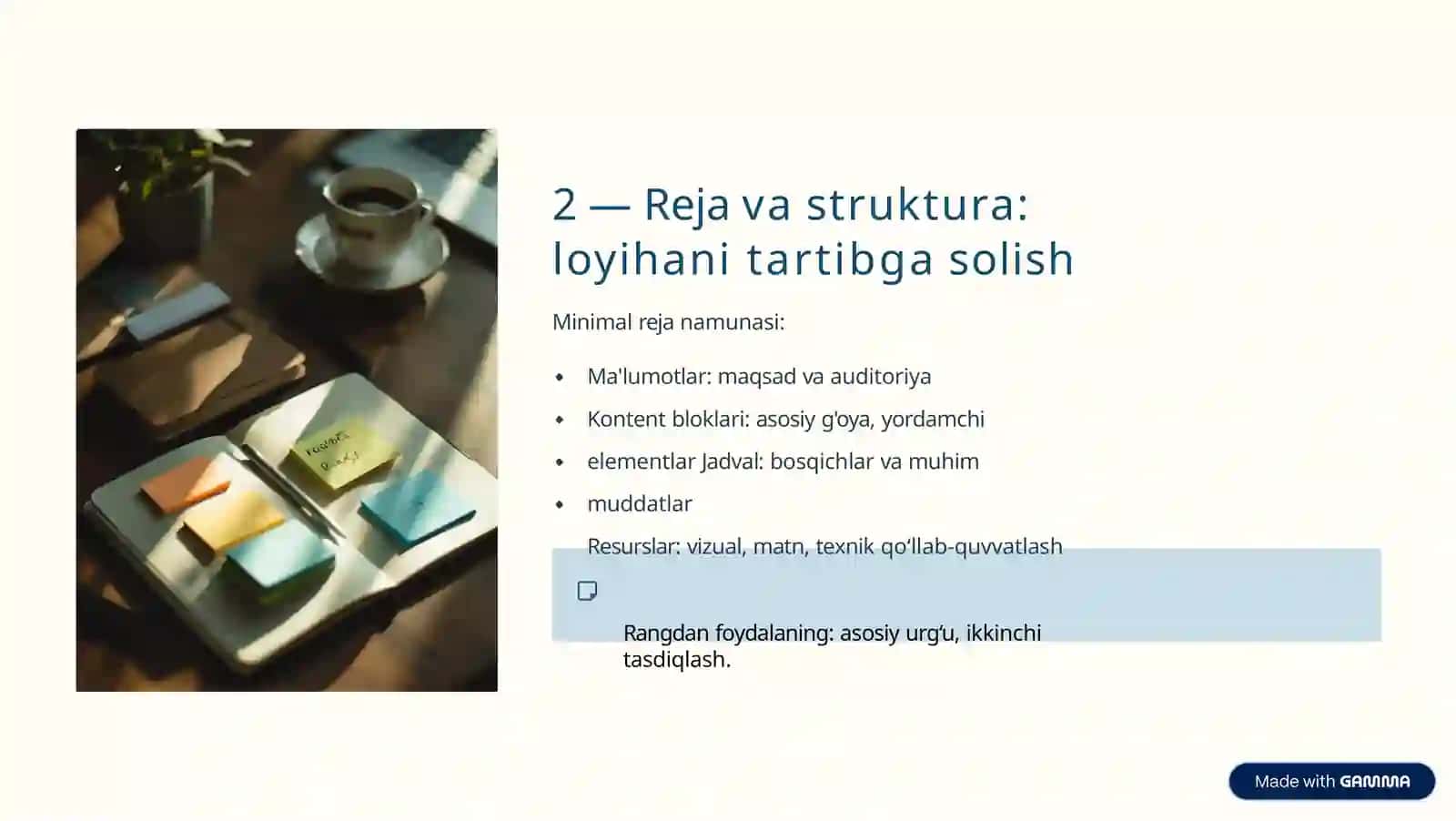 Ijodiy ishlarini rejalashtirish va namoyish qilish 4