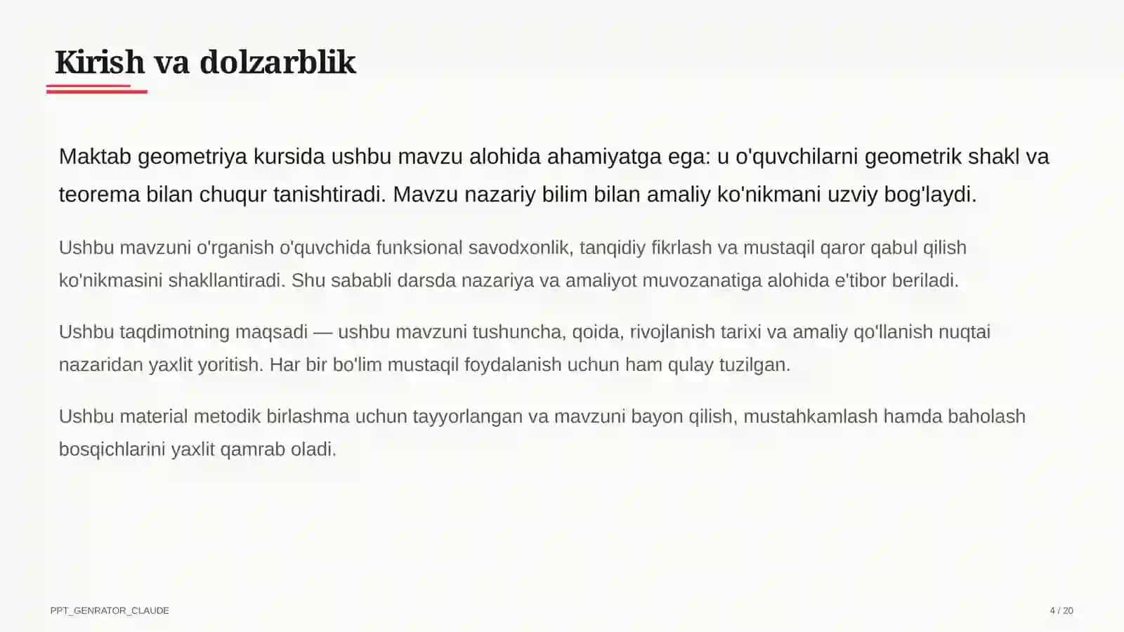 Geometriyaning boshlang'ich tushunchalari: nuqta, to'g'ri chiziq, kesma (7-sinf) 4