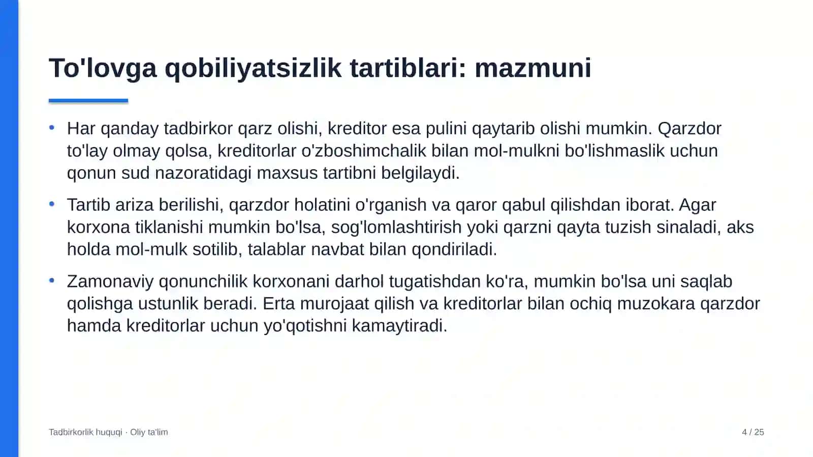 Kichik sanoat zonalarida to'lovga qobiliyatsizlik tartib-taomillari 4