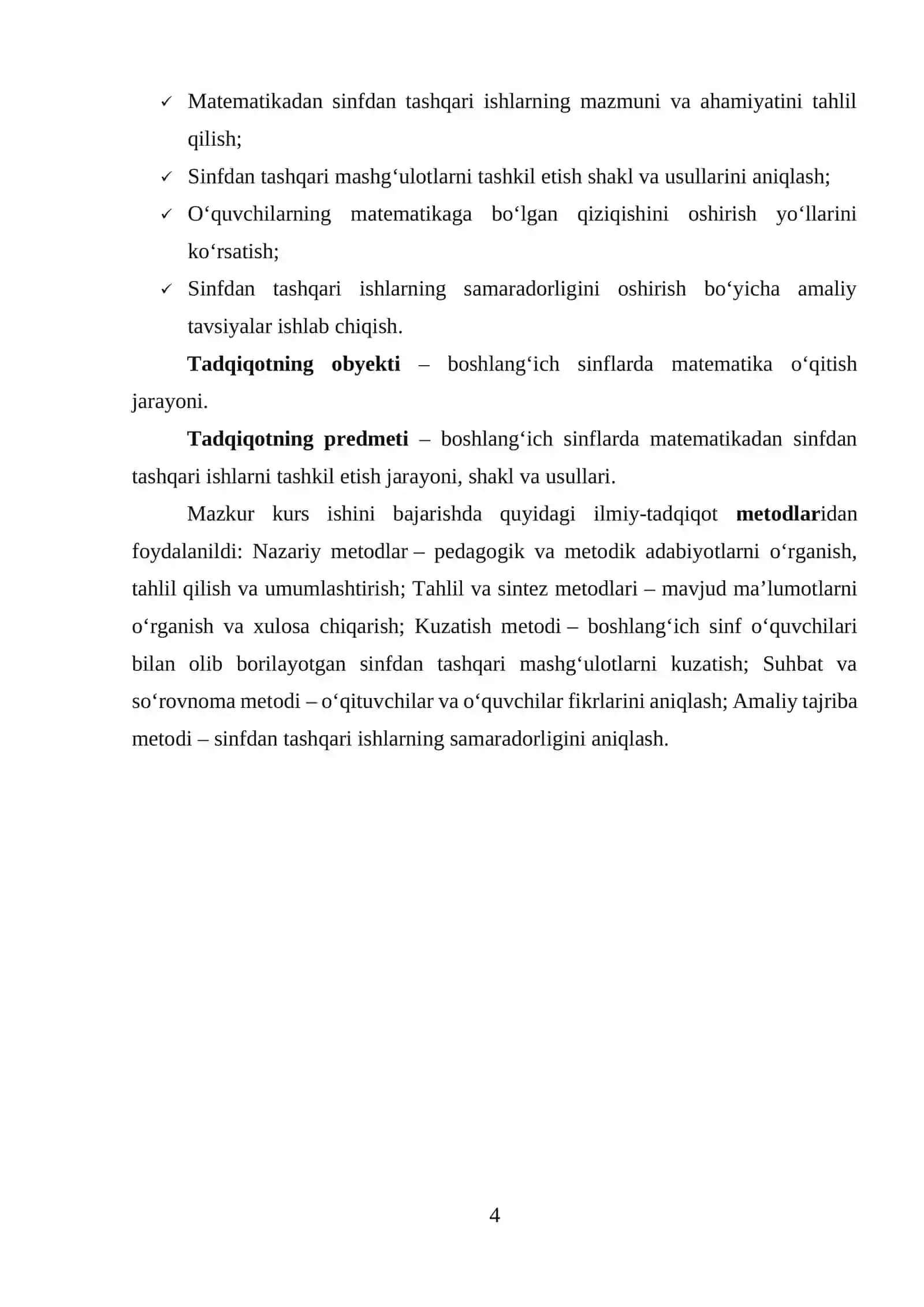 Boshlang‘ich sinflarda matematikadan o‘tkaziladigan sinfdan tashqari ishlarni tashkillashtirish 4