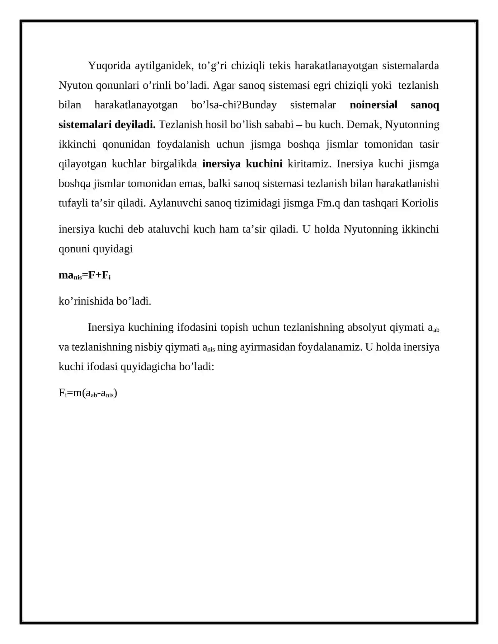Inersiya kuchlari. Noinersial sanoq tizimlari 4