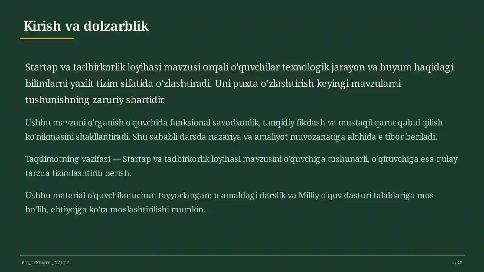 Startap va tadbirkorlik loyihasi (11-sinf) 4