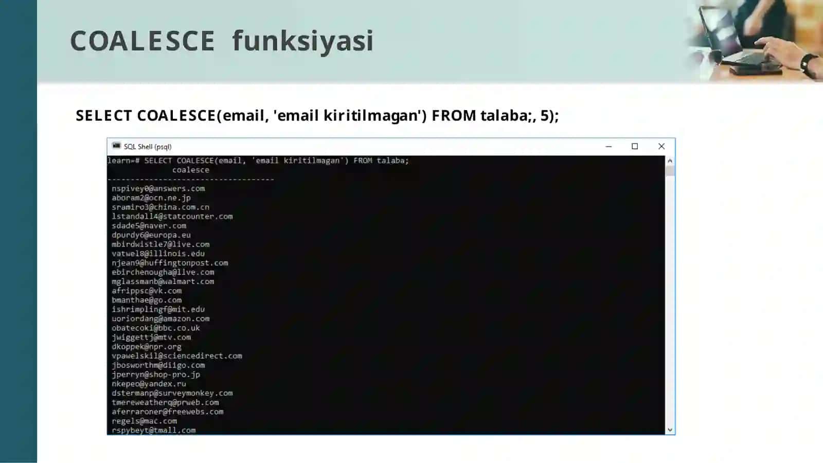 SQLdabo‘shqiymatlarvaData Types 4