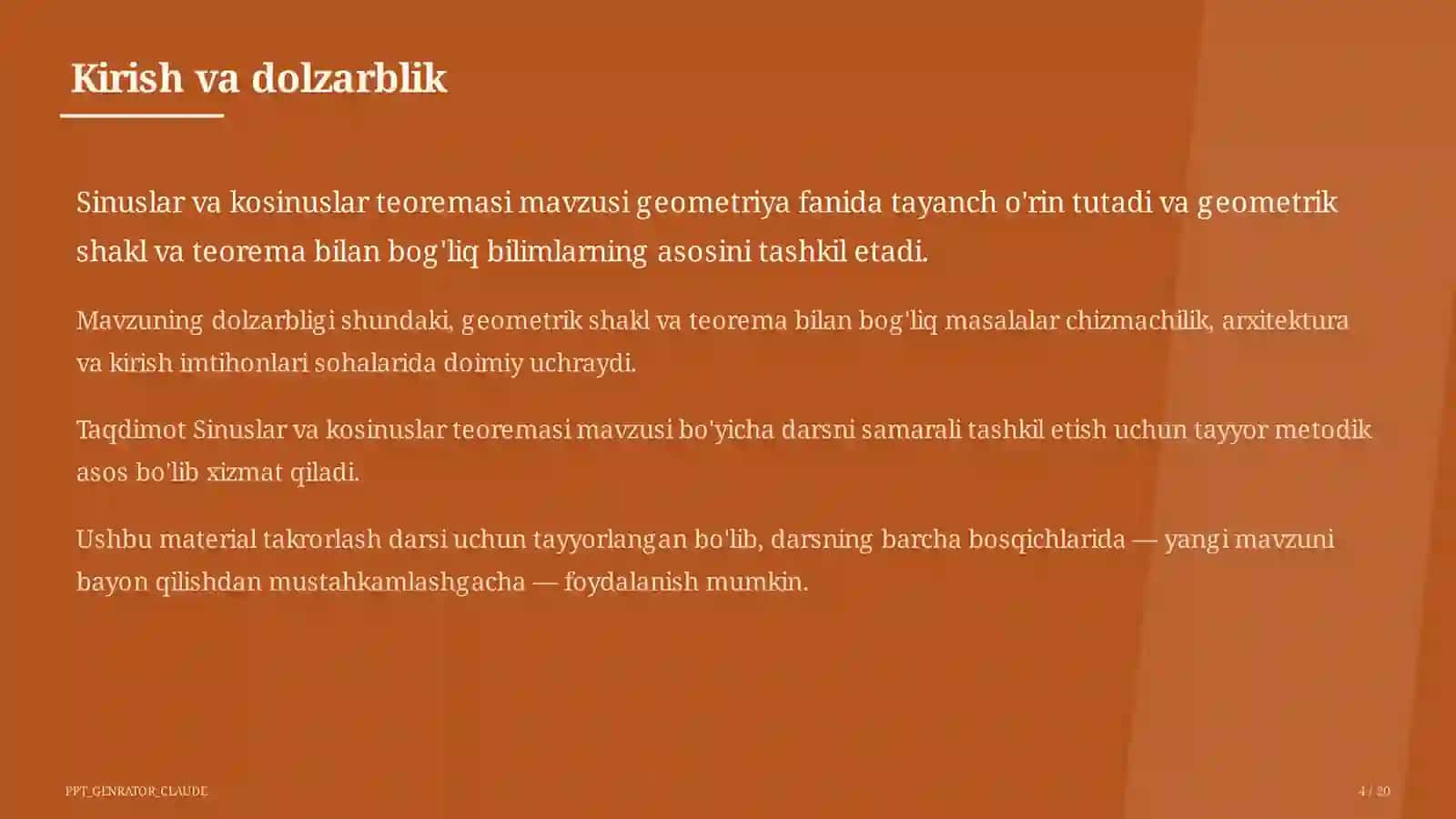 Sinuslar va kosinuslar teoremasi (9-sinf) 4