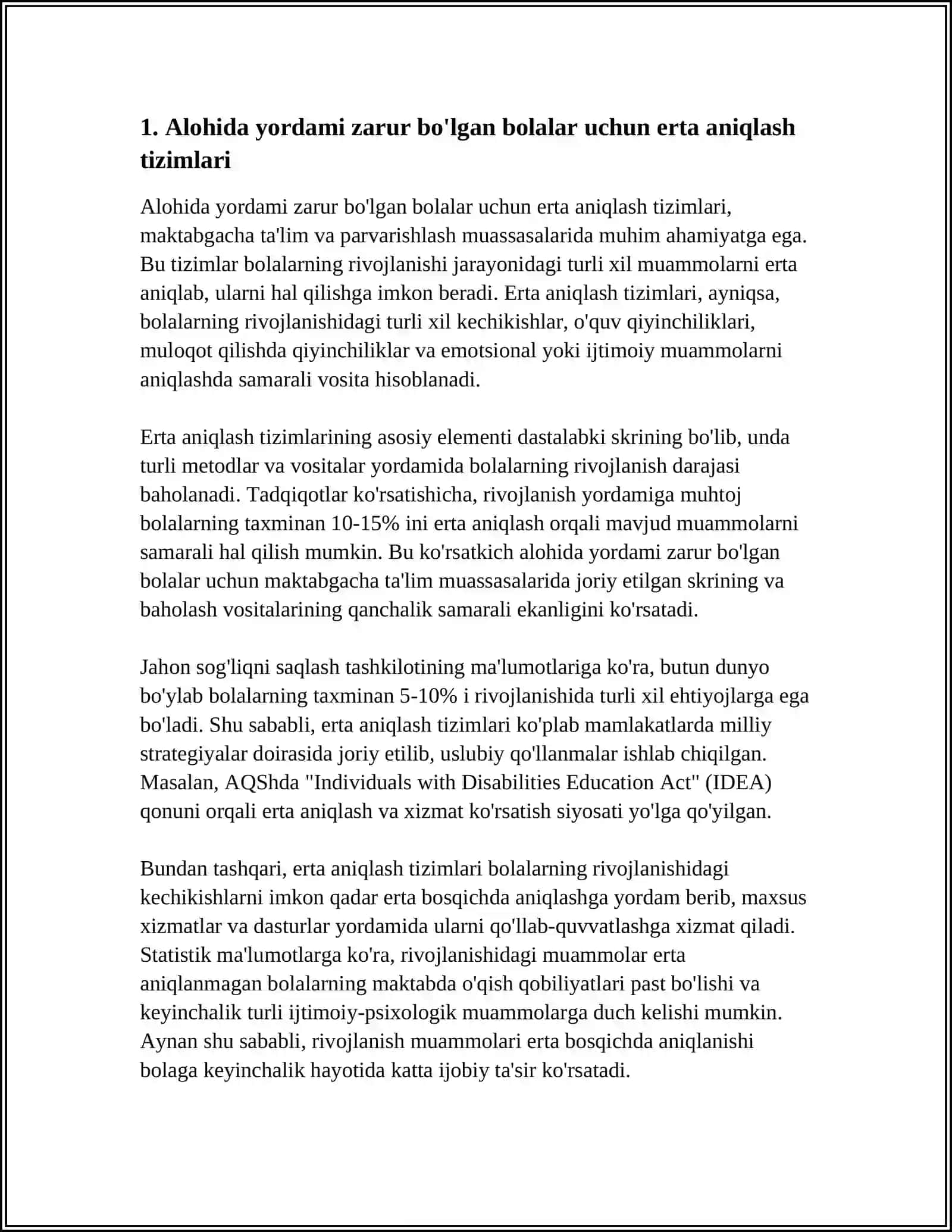 ALOHIDA YORDAMGA MUHTOJ ILK YOSHDAGI BOLALARGA YORDAM TIZIMINI RIVOJLANISHINING DOLZARB MASALALARI 4