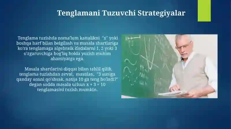Bir o'zgaruvchili tenglamalar bilan yechiladigan murakkab masalalarni yechishga o'rgatish 4