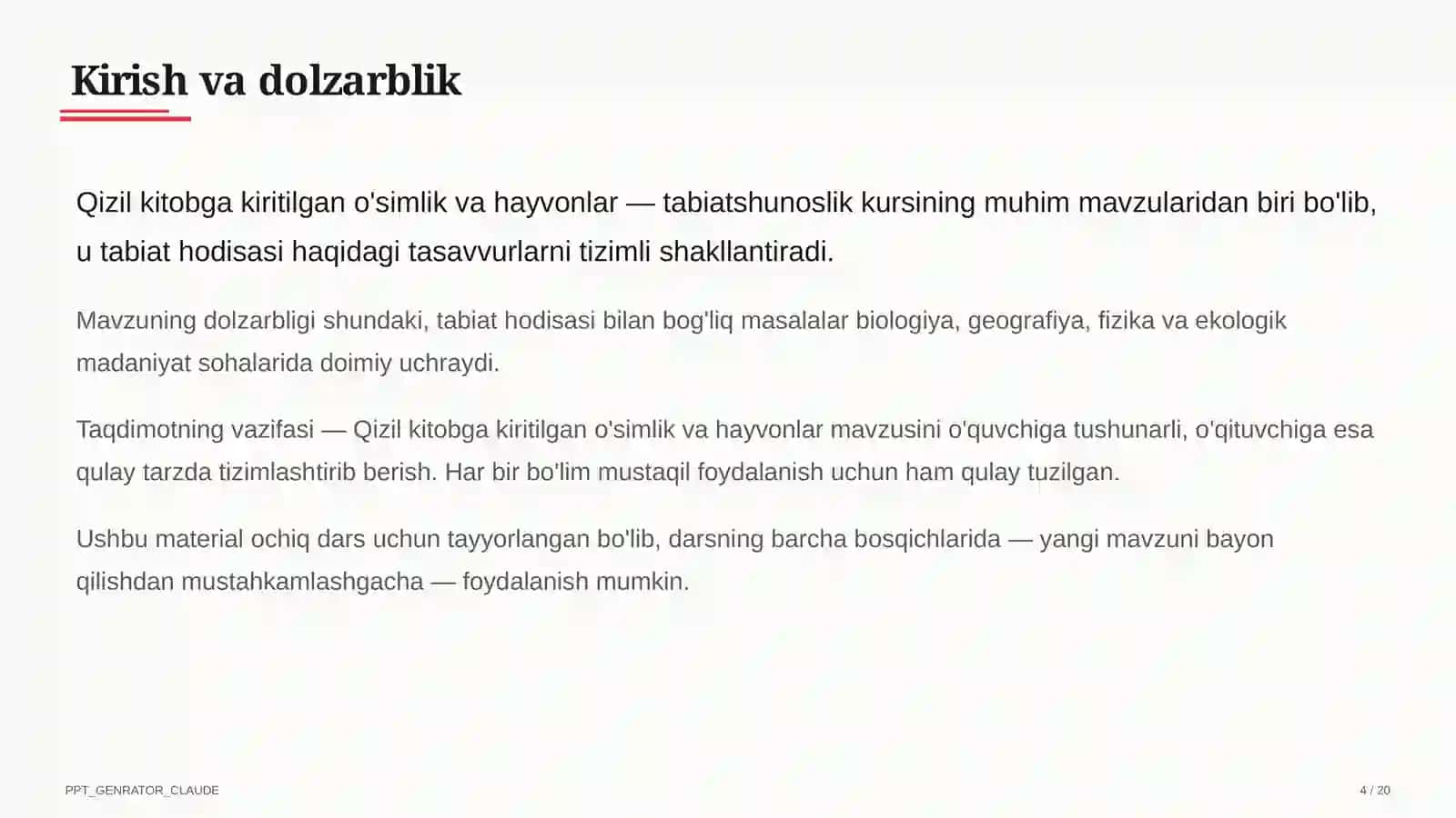 Qizil kitobga kiritilgan o'simlik va hayvonlar (4-sinf) 4