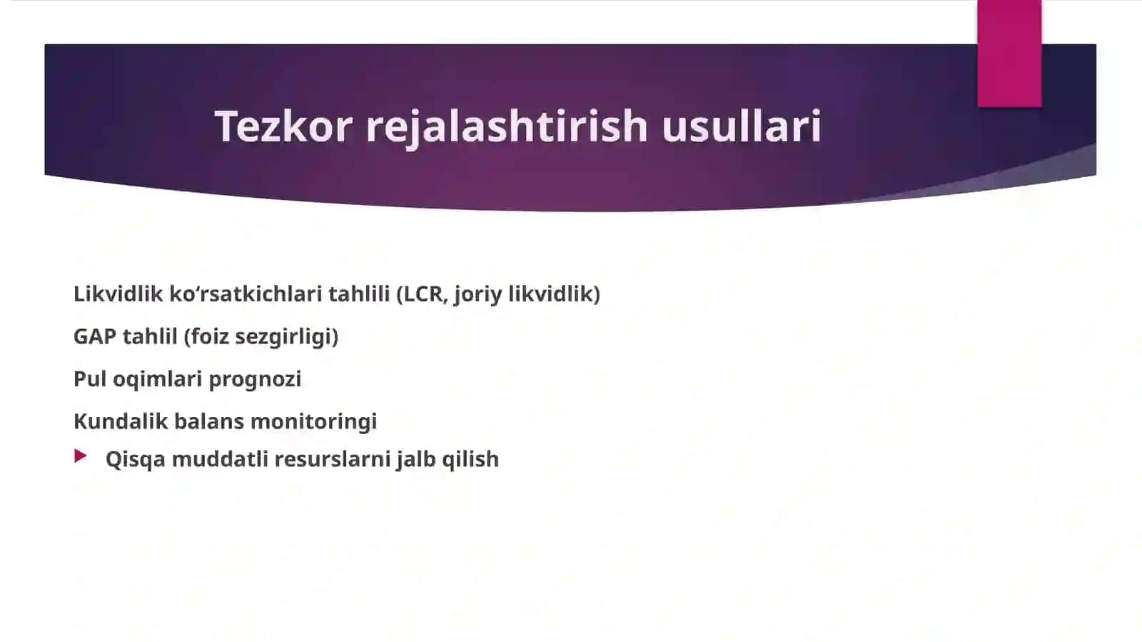 Tijorat banklari aktivlari va passivlarini tezkor va strategik rejalashtirish 4