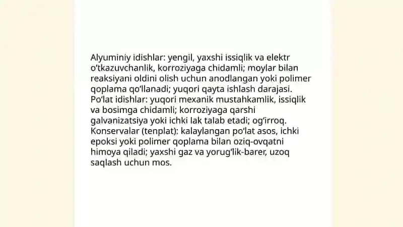 Yogʻ va moylarni metall va qogʻoz polietelin idishlarga qadoqlashga tayyorlash 4