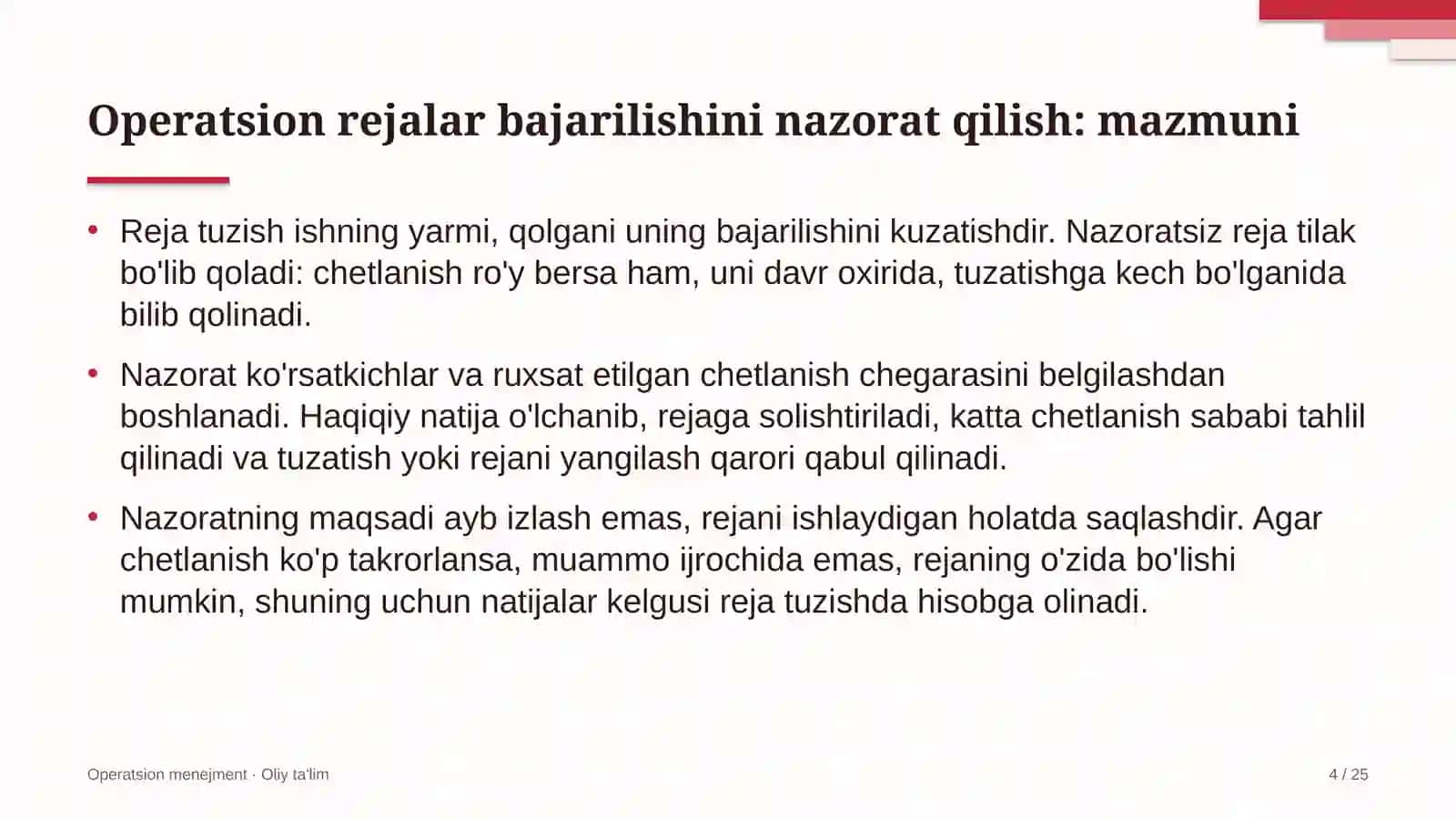 Zargarlik ustaxonalarida operatsion rejalarni bajarilishini nazorat qilish 4