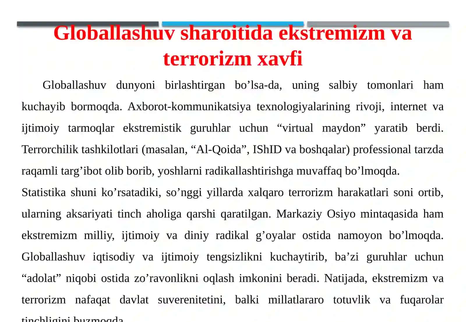 Xalqaro ekstremizm va terrorizmga qarshi ma'rifat bilan kurashish davri taqozosi 4