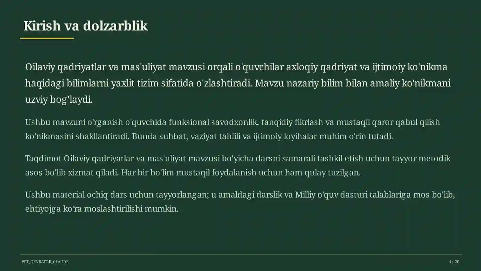Oilaviy qadriyatlar va mas'uliyat (10-sinf) 4
