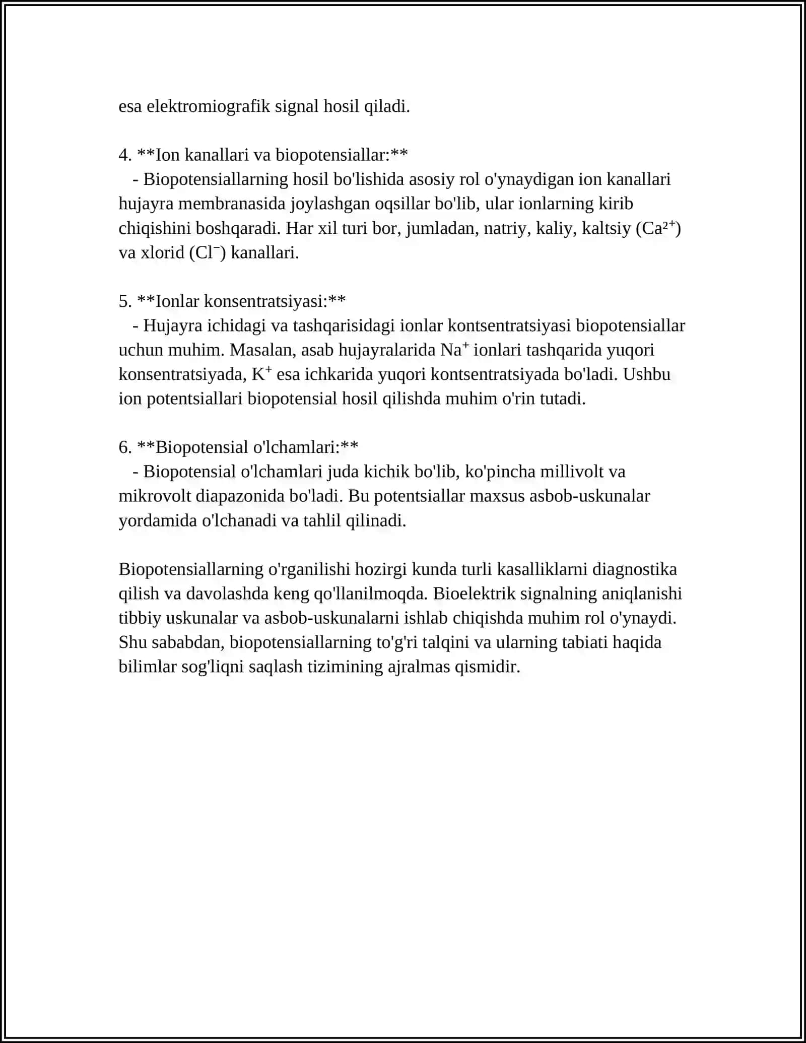 BIOPOTENSIALLARNI QAYD QILISHNING FIZIK ASOSLARI. ELEKTROKARDIOGRAFIYANING FIZIK ASOSLARINI O‘RGANISH 4