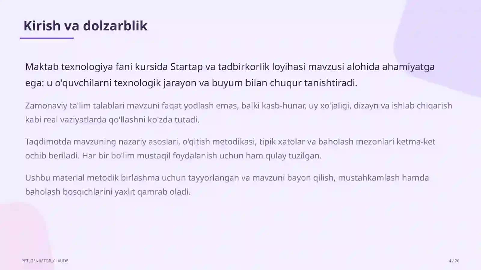 Startap va tadbirkorlik loyihasi (11-sinf) 4