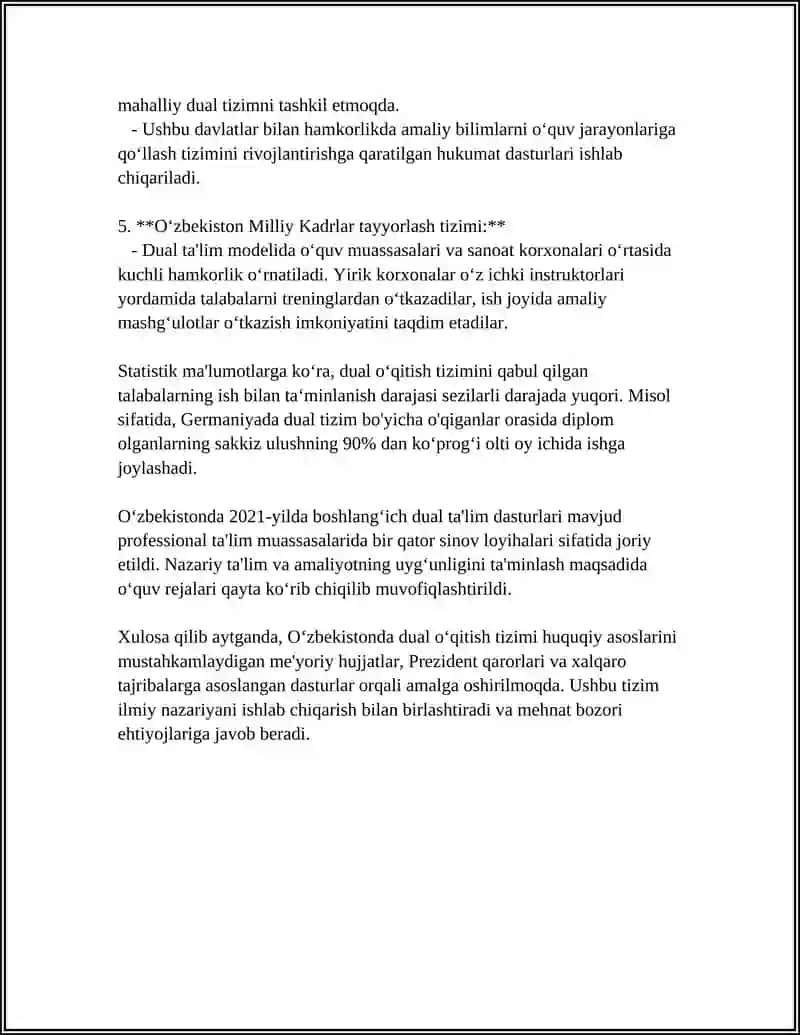 PROFESSIONAL TA’LIMGA DUAL O‘QITISH TIZIMINI TATBIQ ETISH ISTIQBOLLARI 4
