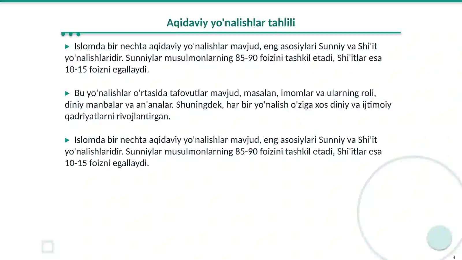 Islom ta'limoti va aqidaviy yo'nalishlar 4