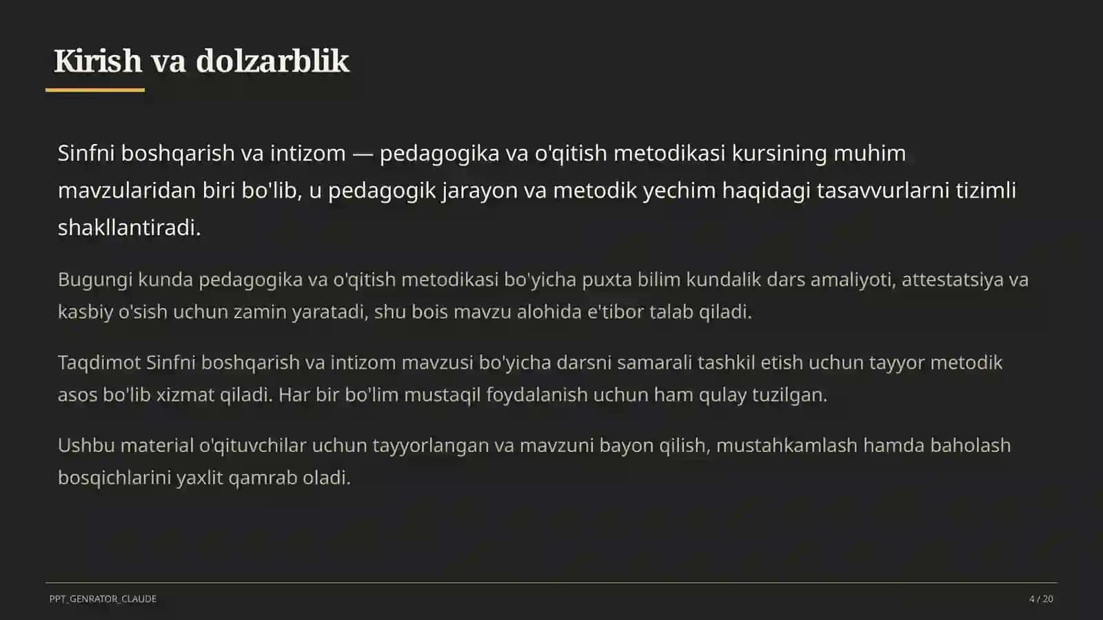 Sinfni boshqarish va intizom 4