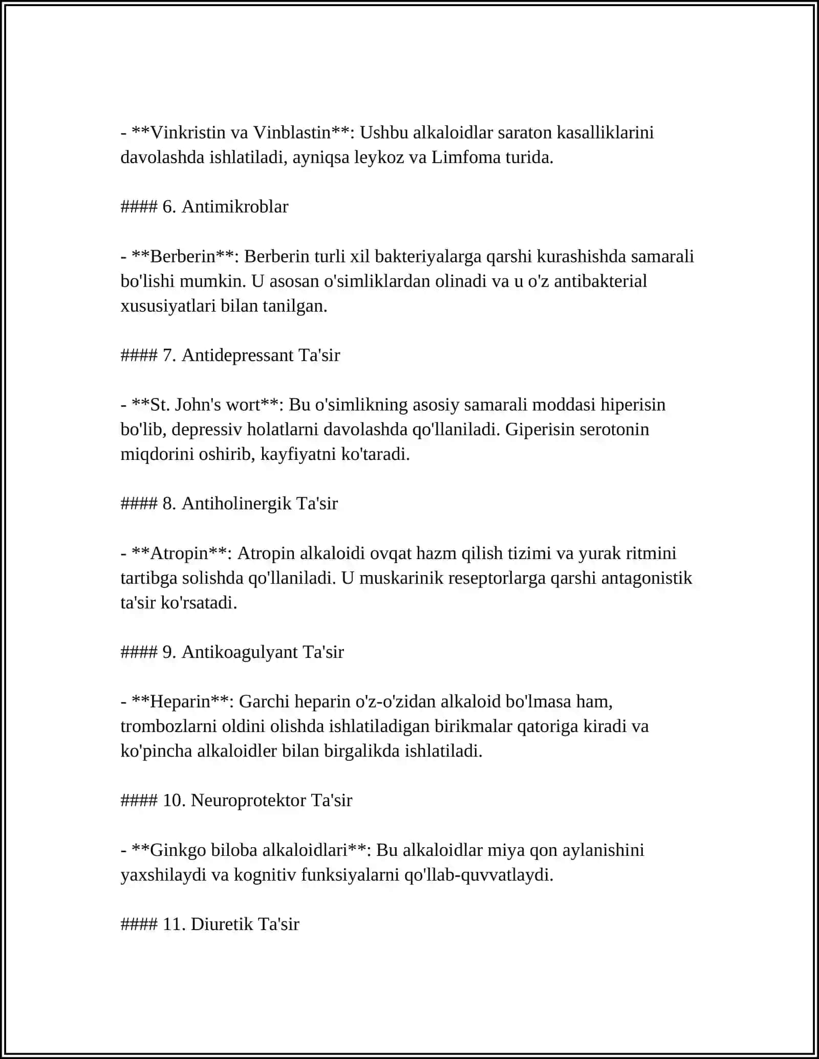 ALKALOIDLAR. TARKIBIDA ALKALOIDLARNI SAQLOVCHI DORIVOR O'SIMLIK (GIYOH)LAR VA DORIVOR O'SIMLIK (GIYOH)LAR XOM ASHYOLARI 4
