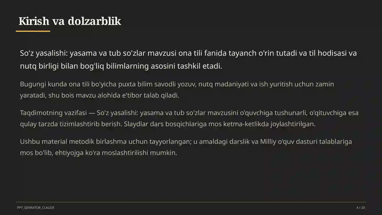 So'z yasalishi: yasama va tub so'zlar (6-sinf) 4