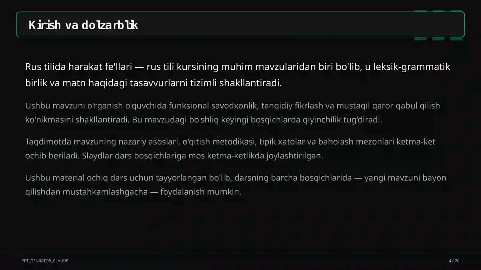 Rus tilida harakat fe'llari (6-sinf) 4