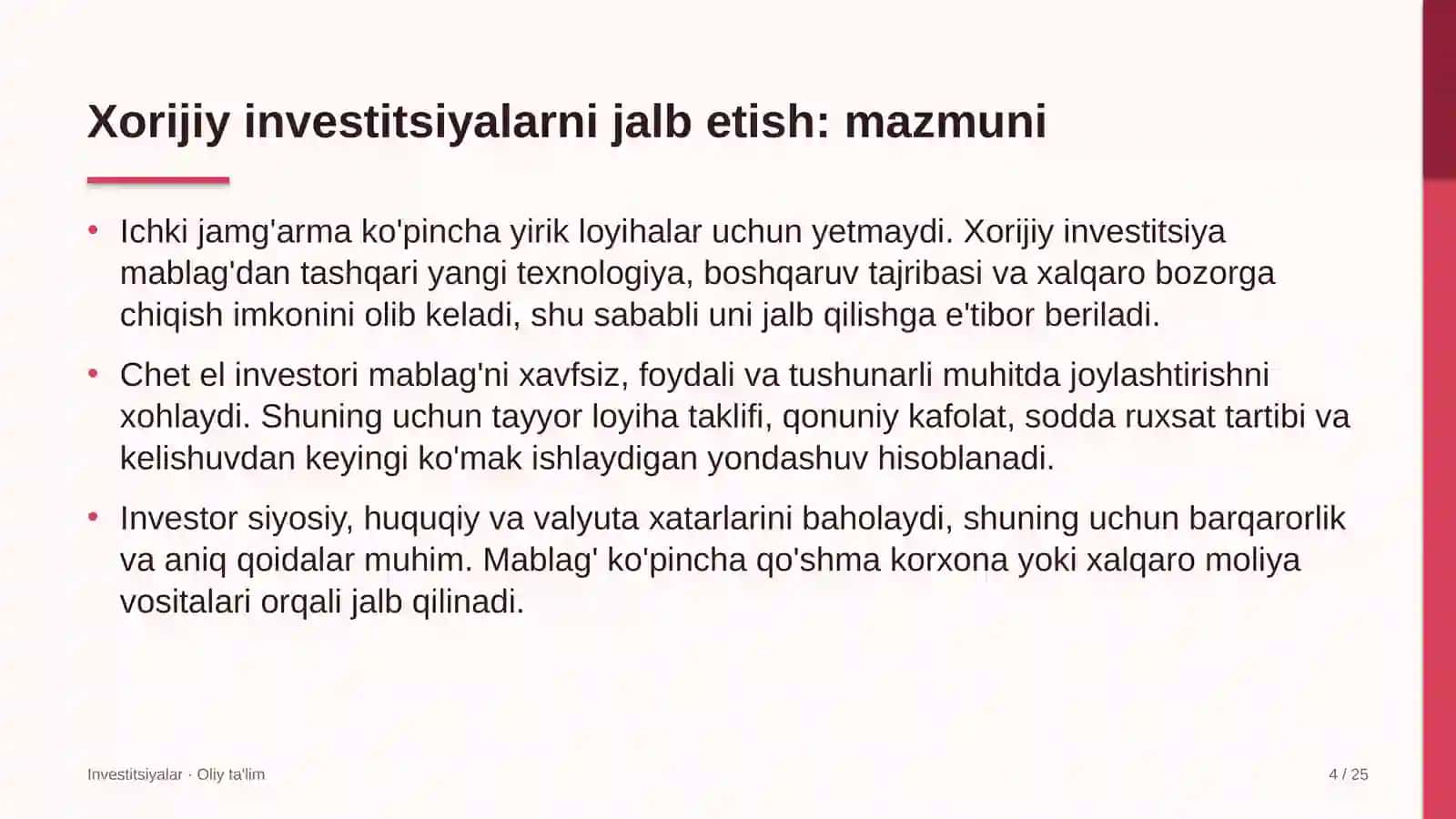 Xorijiy investitsiyalarni jalb etish: mohiyati 4