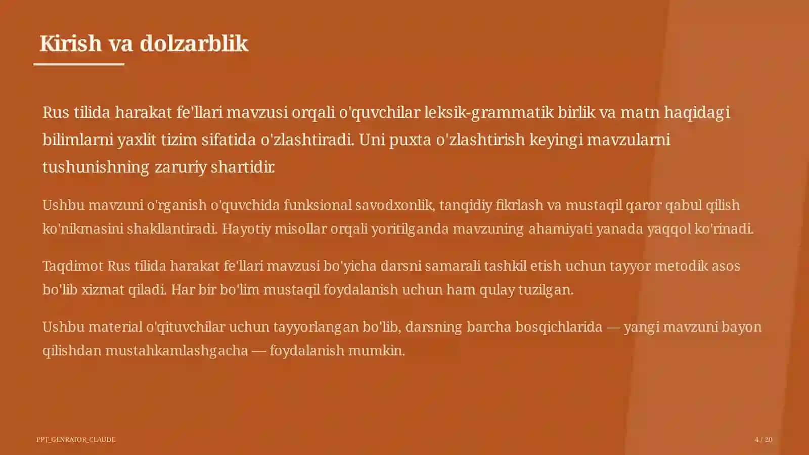 Rus tilida harakat fe'llari (6-sinf) 4