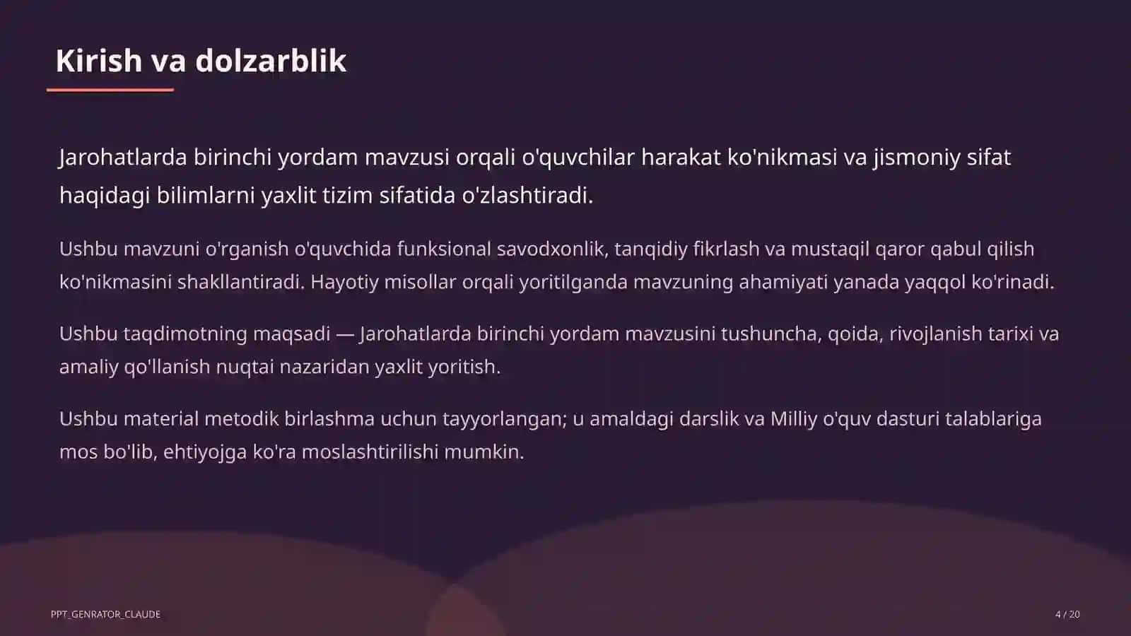 Jarohatlarda birinchi yordam (9-sinf) 4