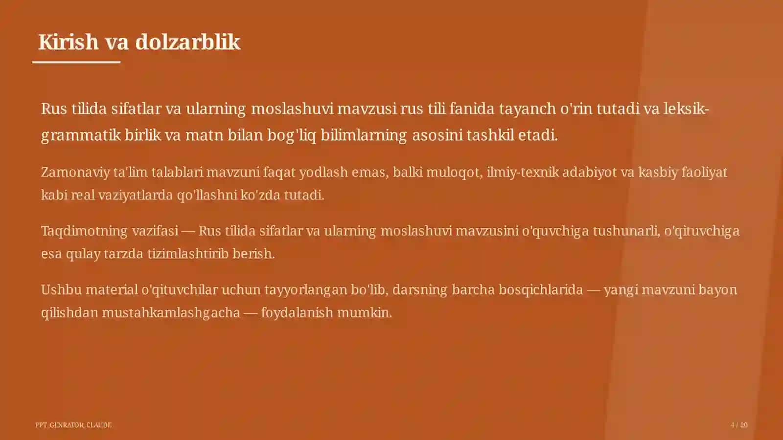Rus tilida sifatlar va ularning moslashuvi (4-sinf) 4