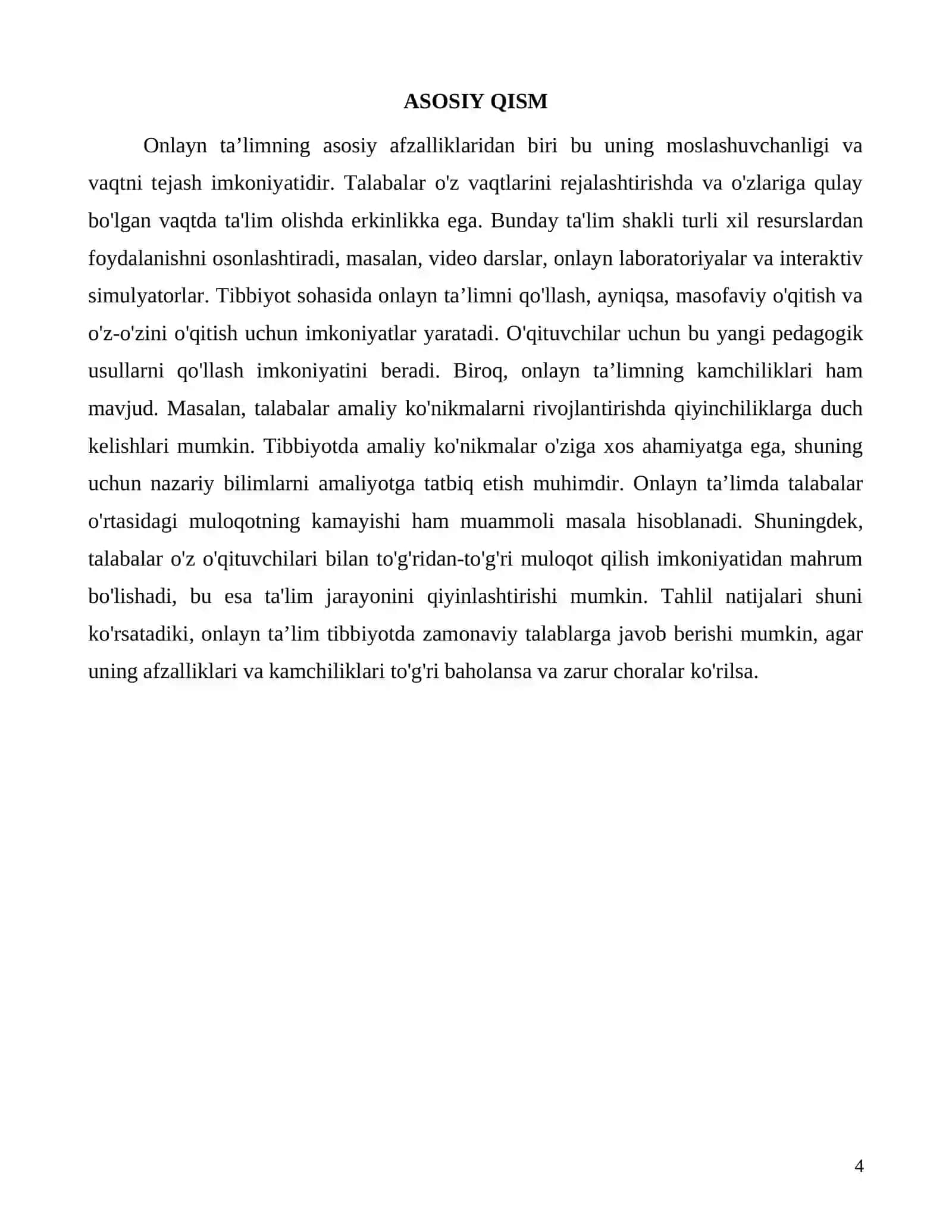 Onlayn ta’limning tibbiyot sohasidagi afzallik va kamchiliklari 4