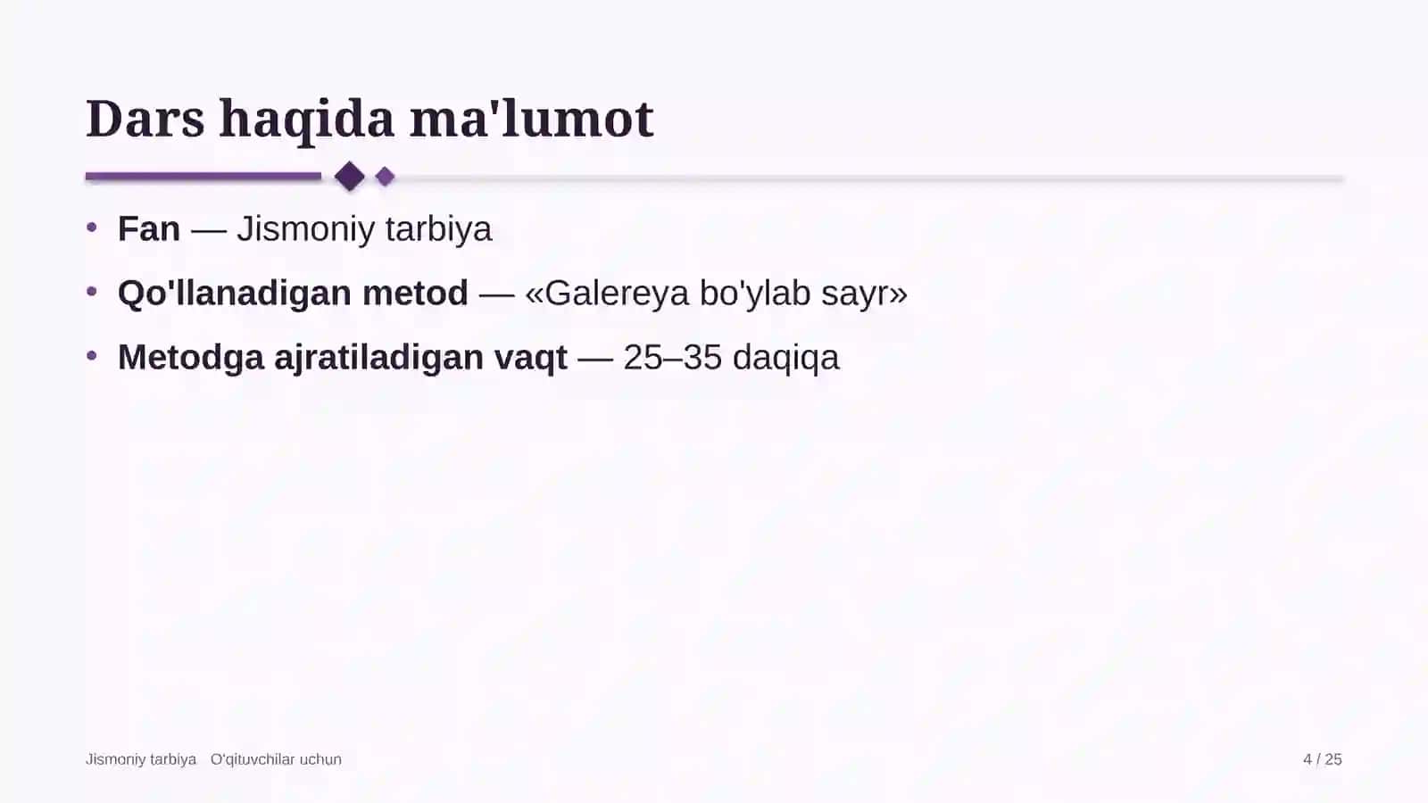 jismoniy tarbiya darslarida galereya bo'ylab sayr metodidan foydalanish 8192 4
