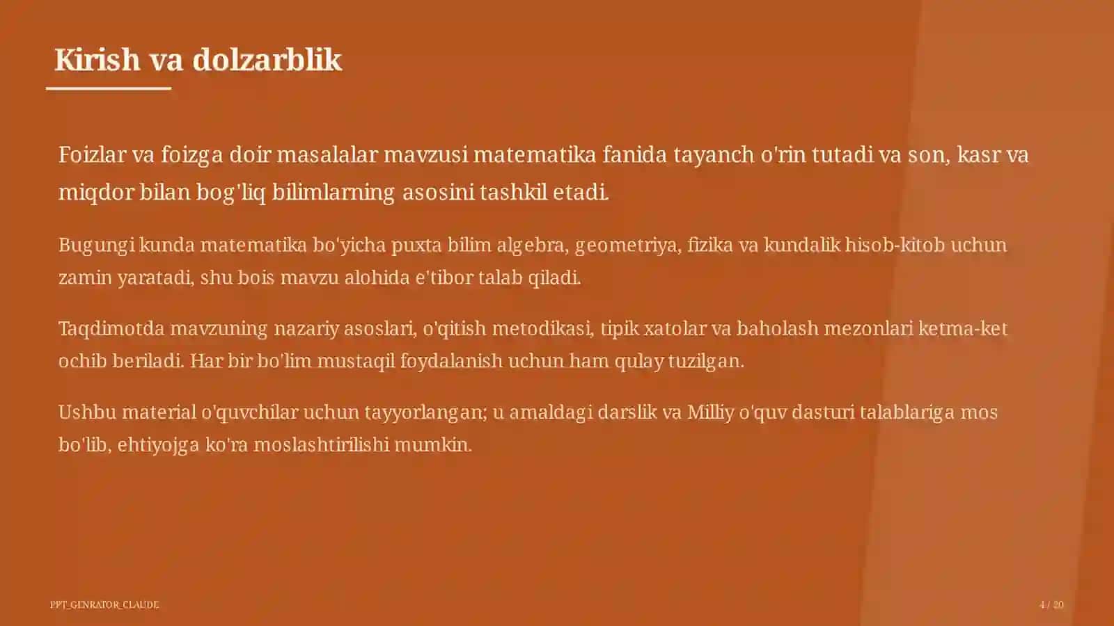 Foizlar va foizga doir masalalar (5-sinf) 4