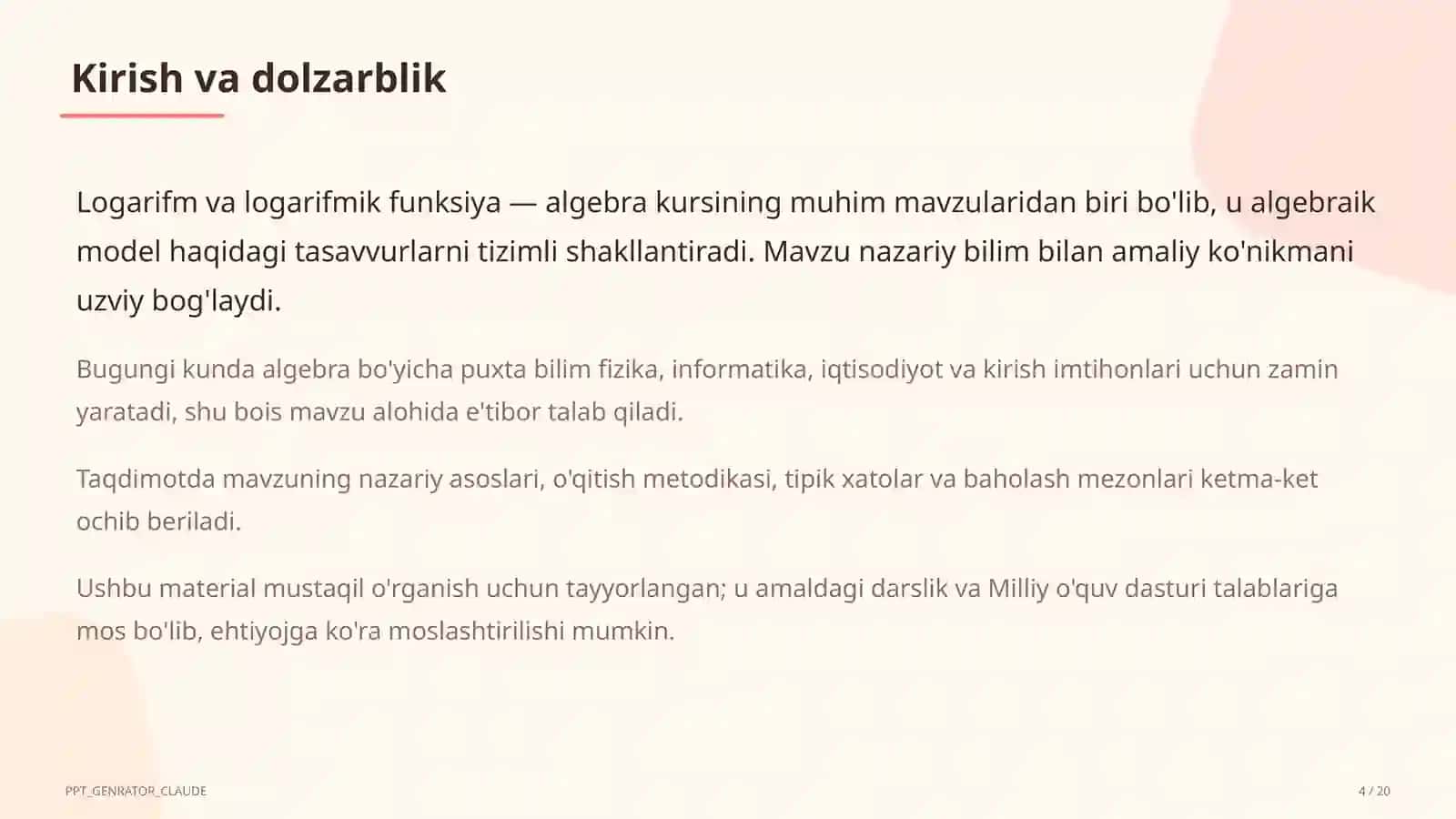 Logarifm va logarifmik funksiya (10-sinf) 4