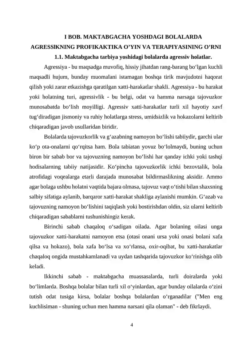 MAKTABGACHA YOSHDAGI BOLALARDA AGRESSlKNING PROFIKAKTIKA QILISHDA O’YIN VA TERAPIYASINING O’RNI 4