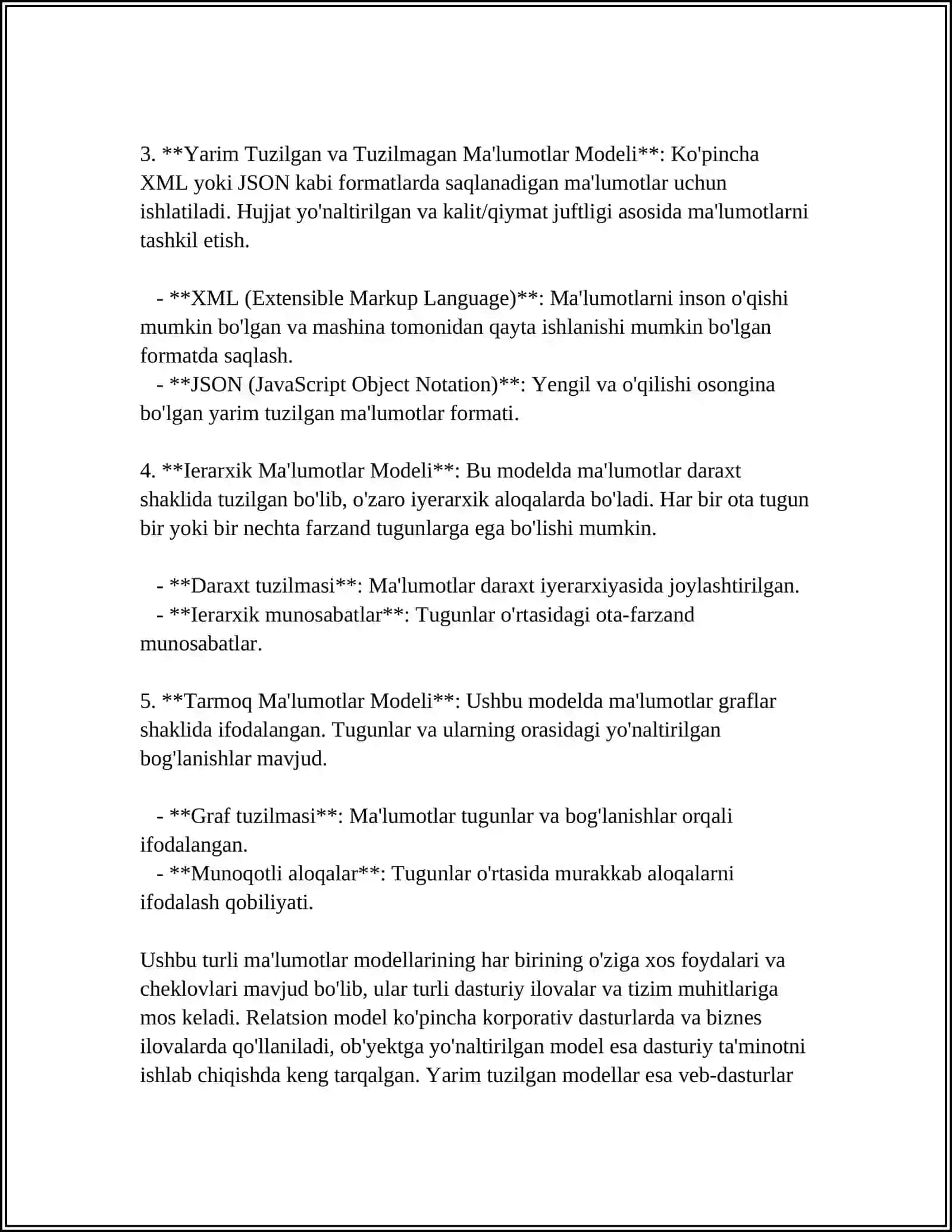 RELYATSION MA'LUMOT MODELI. MA'LUMOTLAR BAZASIDA MUNOSABATLAR 4