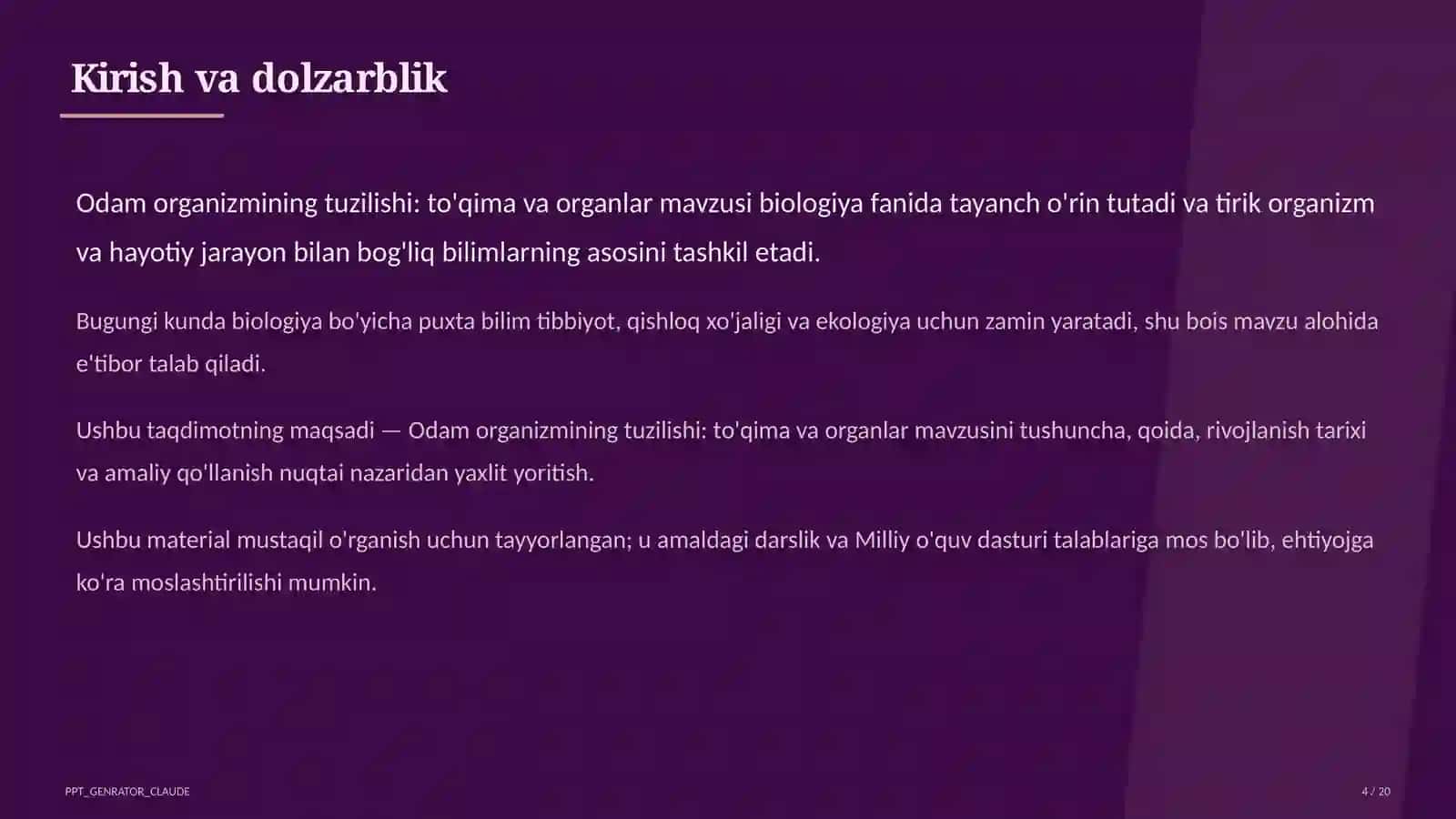 Odam organizmining tuzilishi: to'qima va organlar (8-sinf) 4