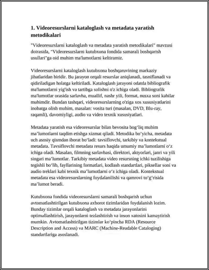 Videoresurslarni kataloglash va metadata yaratish metodikalari 4