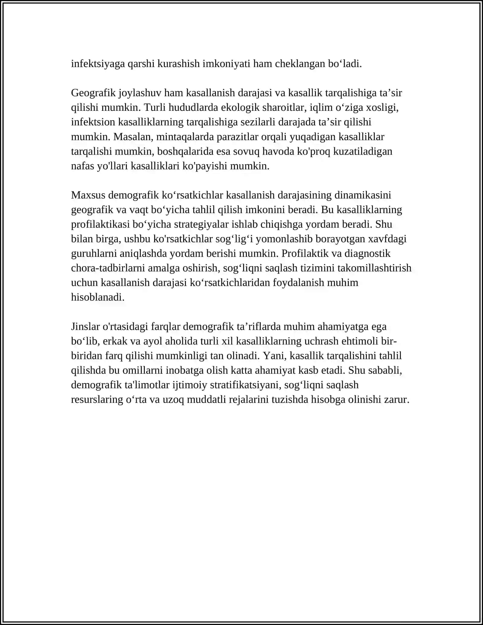 MAXSUS DEMOGRAFIK KOʻRSATKICHLAR.AHOLINING KASALLANISH DARAJASINI OʻRGANISH 4