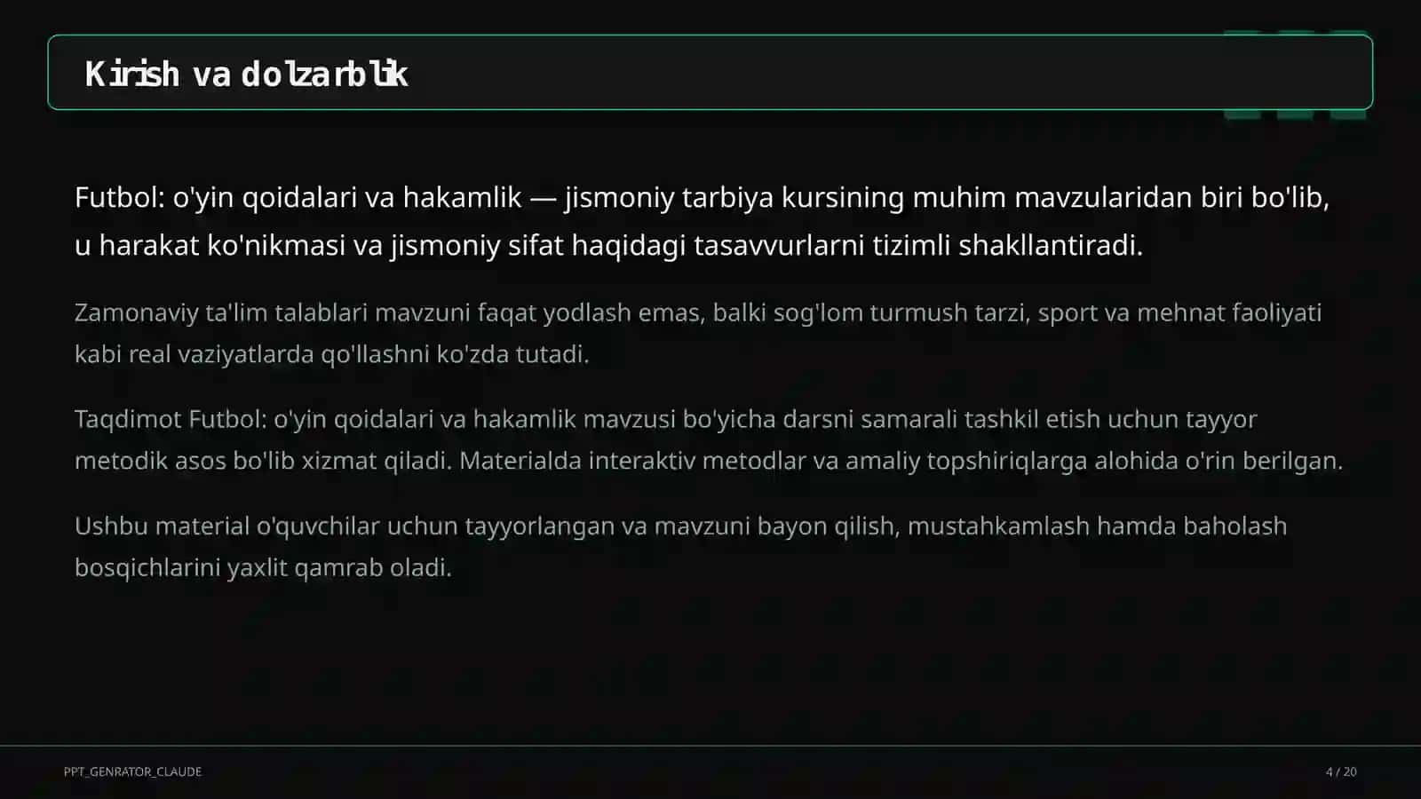 Futbol: o'yin qoidalari va hakamlik (9-sinf) 4